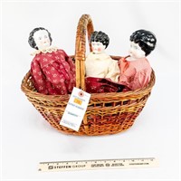 Basket of 3 China Dolls