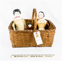 Basket of 2 China Dolls and 1 China Doll