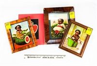 3 Black Americana Framed Advertising Cards