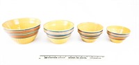 Set of 4 Crock Bowls w/PInk and Blue Stripe