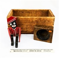 Wooden Primitive Box, Wooden Ink Well Tray and