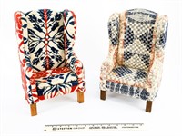 (2) Doll Size Upholstered Wing Back Chairs