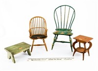 (2) Doll Size Wooden Chairs, Doll Size Parlor