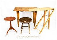 Child's Size Foldup Table, Wooden Stool and Plant