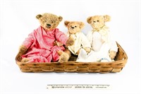Basket with (3) Mohair Teddy Bears