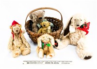 Basket with (5) Mohair Teddy Bears