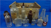 Old Product & Milk Bottles Ina Wooden Apple Crate