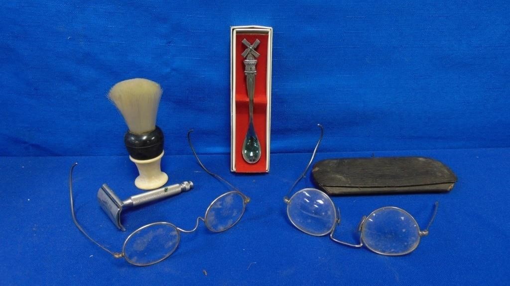 Wire Spectacles, Shaving Tools, Silver Spoon