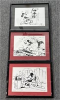 (3) Mickey Mouse Disney Framed and Matted Prints