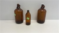 Vintage (2) amber half gallon Clorox bottles and