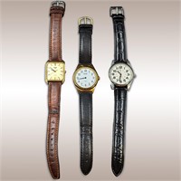 Lot Of 3 Vintage Men's Watches With Leather Bands,