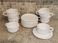 8 Pfaltzgraff Heritage White Tea Cups & Saucers
