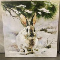 .OIL ON CANVAS RABBIT PAINTING 24 IN X 24 IN