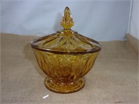 Vintage Amber Candy Dish w/Lid