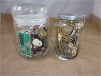 Jar of Misc. Jewelry & Jar of Buttons