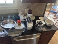 Toaster, Plates, Bowls, Cups, Misc.