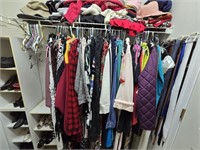 Huge lot of clothing, shoes and shelves