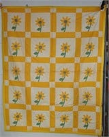 "Sunflower" appliqued quilt, 85" x 70"