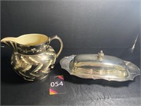 4" English Ridgway Pitcher & Silver Butter Dish