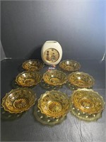 4" Dia Amber Bowls & 5" Japanese Vase