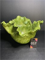 9"x7" Ceramic Cabbage Leaf Bowl has chip