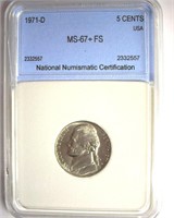 1971-D Nickel MS67+ FS LISTS $450 IN 67 FS