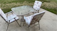 Outdoor Table with 3 Chairs and Umbrella Stand