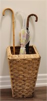 Woven Wicker 20" Vase with Umbrellas & Cane