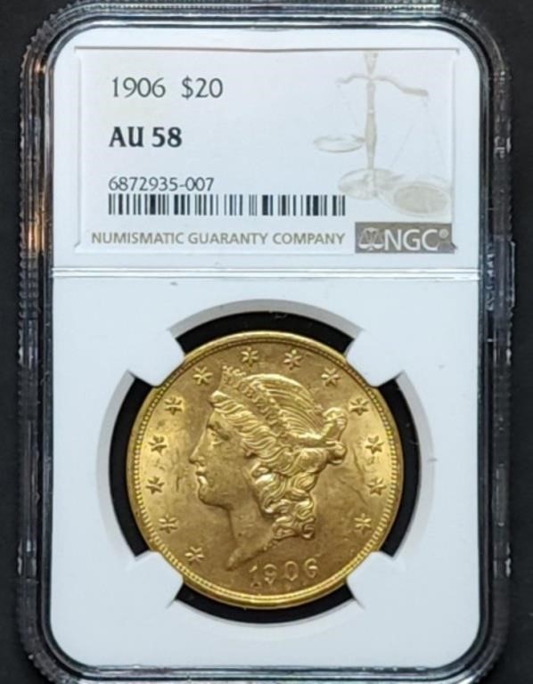 1906 $20 Liberty Gold Double Eagle NGC AU58