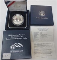 2010 Veterans comm. Silver dollar proof