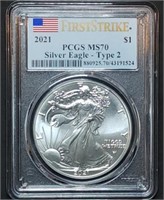 2021 1oz Silver Eagle PCGS MS70 Type 2