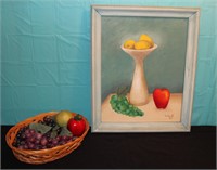 Framed Oil Canvas signed Lillie '65 & Fruit