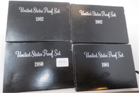 4 US Proof sets, 1980, 1981, (2)1982