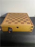Wood Checkers, Chess & Back Gammon Box