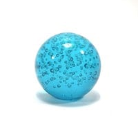 Art Glass: Paperweight Aqua Blue w/Bubbles