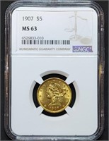 1907 $5 Liberty Gold Half Eagle NGC MS63 Nice!