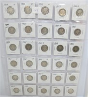 30 Mercury silver dimes, mixed dates