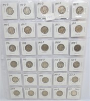 30 Mercury silver dimes, mixed dates