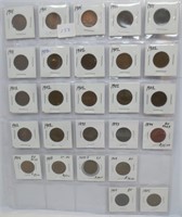 26 Indian head cents, mixed dates