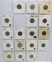 17 Indian head cents, mixed dates