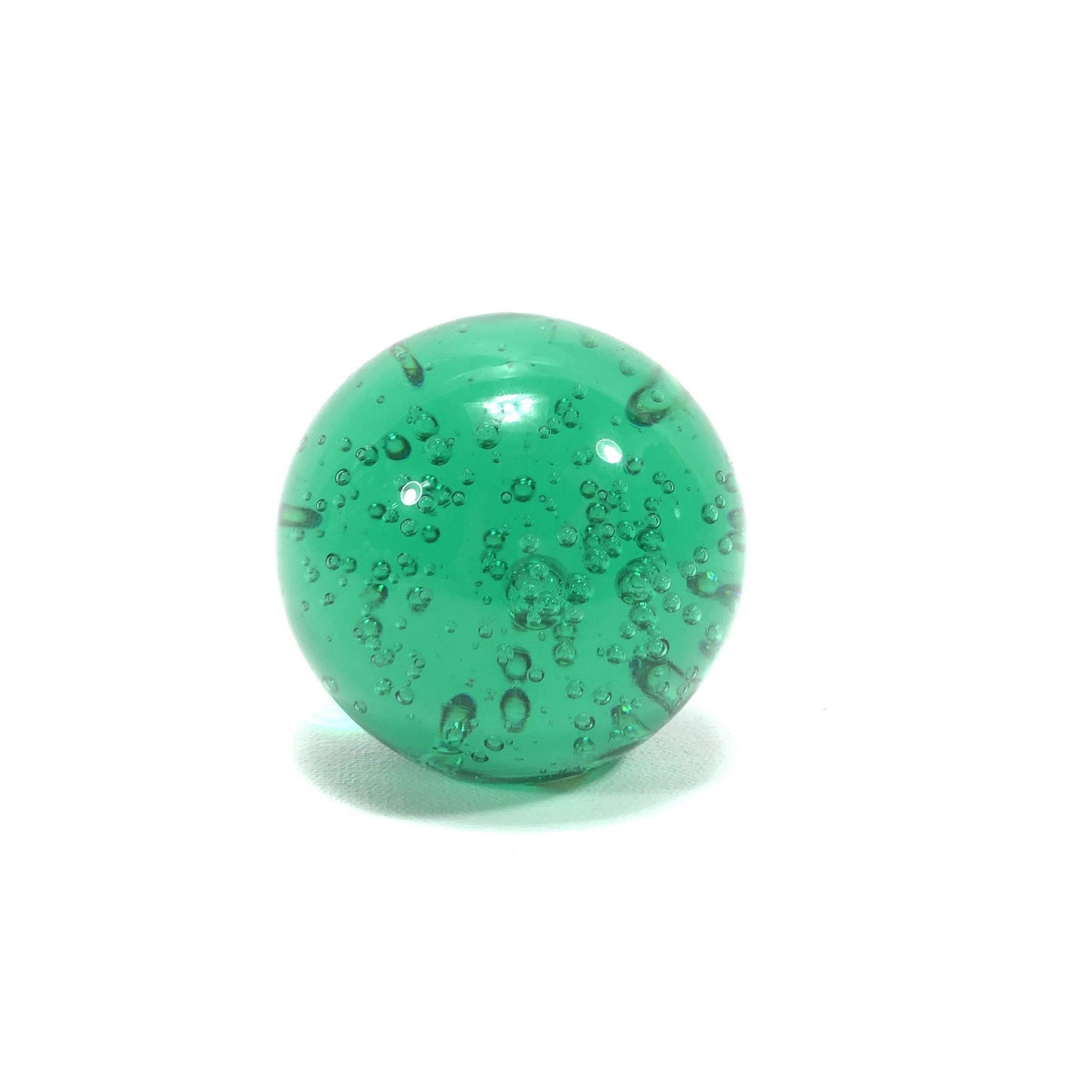 Art Glass: Paperweight Round Green w/Bubbles