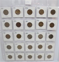 25 Lincoln wheat cents, mixed dates