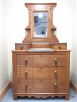 Walnut 3-Drawer Dresser w/ Mirror, Hankie Boxes &