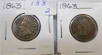 2 - 1863 Indian head cents