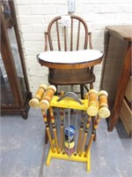 Vintage Croquet Set & Oak Bow Back High Chair