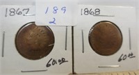 1867 & 1868 Indian head cents