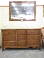 Drexel Oak 9-Drawer Dresser w/ Wall Mirror