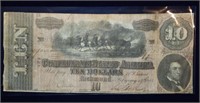 1864 Confederate $10 Banknote T-68 Nice