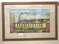 Framed Water Color Train Scene Picture