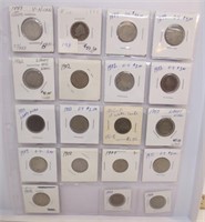 19 "V" nickels, mixed dates